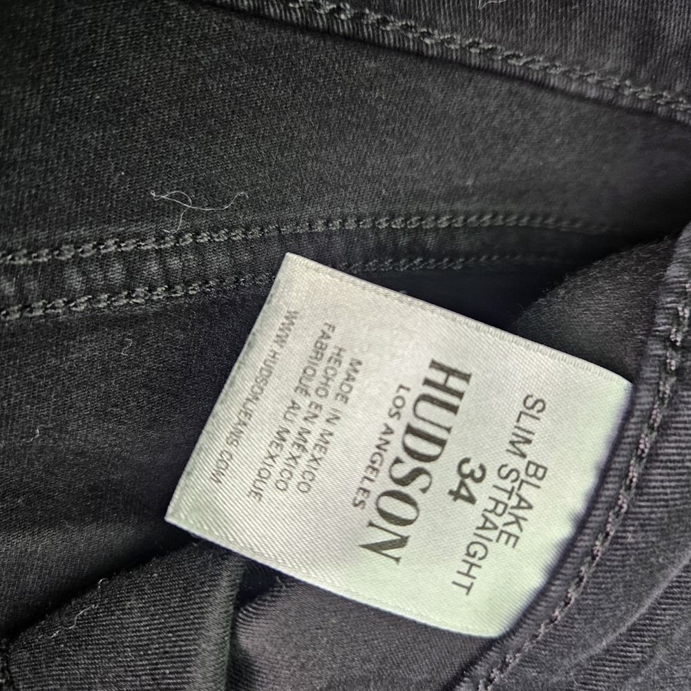 Hudson Blake Slim Straight Jeans Mens 34 Black Stretch Denim 30" Inseam Mid Rise - Picture 5 of 12